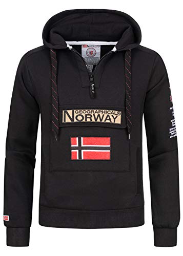 Geographical Norway GYMCLASS Men - Herren Kängurutasche Hoodie Sweatshirt mit Markenlogo und Langarm, Schwarz , Large von Geographical Norway