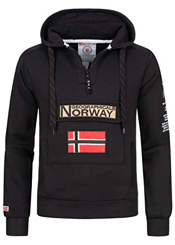 Geographical Norway GYMCLASS Men - Herren Kängurutasche Hoodie Sweatshirt mit Markenlogo und Langarm, Schwarz , M von Geographical Norway