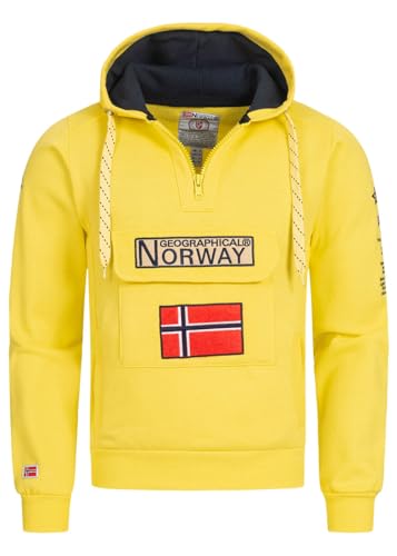 Geographical Norway GYMCLASS Men - Herren Kängurutasche Hoodie Sweatshirt mit Markenlogo und Langarm, gelb, Large von Geographical Norway