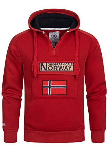 Geographical Norway GYMCLASS Men - Herren Kängurutasche Hoodie Sweatshirt mit Markenlogo und Langarm, rot, XL von Geographical Norway