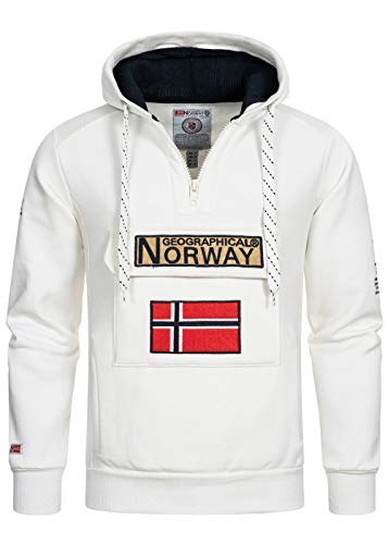 Geographical Norway GYMCLASS Men - Herren Kängurutasche Hoodie Sweatshirt mit Markenlogo und Langarm, weiß, Large von Geographical Norway