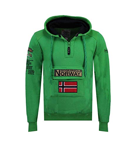 Geographical Norway GYMCLASS Men - Herren Kapuzen Sweatjacke - Sweater Manner Basic Fit Classic Hoody-Logo-Kapuzenpullover-Kapuzenjacke - Langarm-Kapuzenpulli Regular Hoodie (FLUORESZIEREND GRÜN XXL) von Geographical Norway