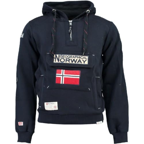 Geographical Norway GYMCLASS Men - Kängurutasche Hoodie für Herren - Sweatshirt mit Markenlogo und langen Ärmeln (Marineblau, XXL), blau, XXL von Geographical Norway