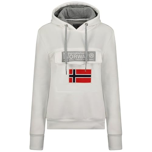 Geographical Norway Gadrien Lady - Damen Sweatjacke Zip Kapuze Taschen - Pullover Langarm Warm Hoodie Jacke - Frauen Jahreszeit Frühling Sommer Herbst (Weiß L) von Geographical Norway