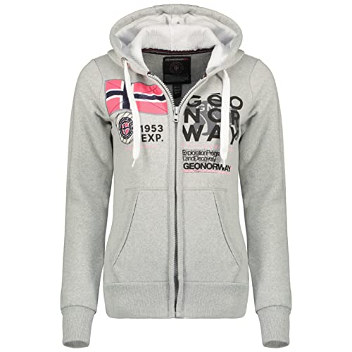 Geographical Norway Gasado Lady - Damen Sweatjacke Kapuze Taschen Känguru - Pullover Langarm Warm - Hoodie Jacke Geschenk Ideal Frauen Frühling Sommer Herbst Winter (Hellgrau XL-Größe 4) von Geographical Norway