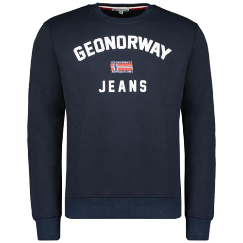 Geographical Norway Gassier Men - Sweatjacke Herren Hoodie Zip mit Kapuze Taschen - Pullover Langarm Warm Jacke - Kapuzenjacke Mann Jahreszeit Frühling Sommer Herbst (Marineblau Weiß M) von Geographical Norway