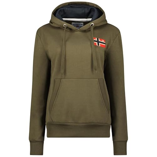 Geographical Norway Genifer Lady - Sweatjacke Damen Hoodie Zip mit Kapuze Taschen - Pullover Langarm Warm Jacke - Kapuzenjacke Frauen Jahreszeit Frühling Sommer Herbst (Militär Khaki L) von Geographical Norway