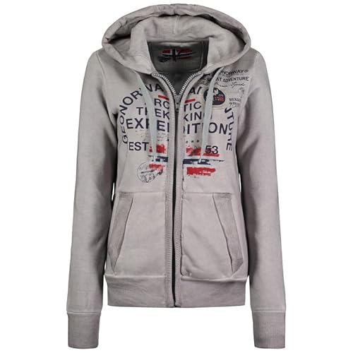 Geographical Norway Gergen Lady - Sweatjacke Damen Hoodie Zip mit Kapuze Taschen - Pullover Langarm Warm Jacke - Kapuzenjacke Frauen Jahreszeit Frühling Sommer Herbst (Hellgrau L) von Geographical Norway