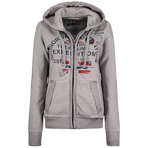 Geographical Norway Gergen Lady - Sweatjacke Damen Hoodie Zip mit Kapuze Taschen - Pullover Langarm Warm Jacke - Kapuzenjacke Frauen Jahreszeit Frühling Sommer Herbst (Hellgrau M) von Geographical Norway