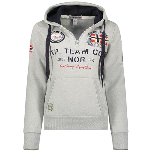 Geographical Norway Goptaine Lady - Sweatjacke Damen Hoodie Zip mit Kapuze Taschen - Pullover Langarm Warm Jacke - Kapuzenjacke Frauen Jahreszeit Frühling Sommer Herbst (Hellgrau M) von Geographical Norway