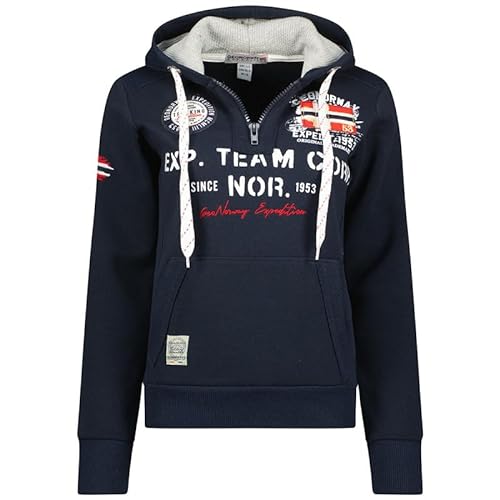 Geographical Norway Goptaine Lady - Sweatjacke Damen Hoodie Zip mit Kapuze Taschen - Pullover Langarm Warm Jacke - Kapuzenjacke Frauen Jahreszeit Frühling Sommer Herbst (Marineblau L) von Geographical Norway