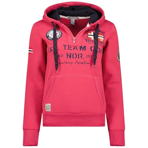 Geographical Norway Goptaine Lady - Sweatjacke Damen Hoodie Zip mit Kapuze Taschen - Pullover Langarm Warm Jacke - Kapuzenjacke Frauen Jahreszeit Frühling Sommer Herbst (Rosa Flash XL) von Geographical Norway