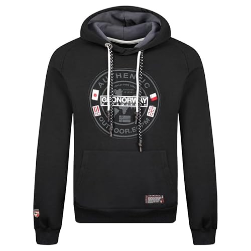 Geographical Norway Gregoire Men - Sweatjacke Herren Hoodie Zip mit Kapuze Taschen - Pullover Langarm Warm Jacke - Kapuzenjacke Mann Jahreszeit Frühling Sommer Herbst (Schwarz L) von Geographical Norway