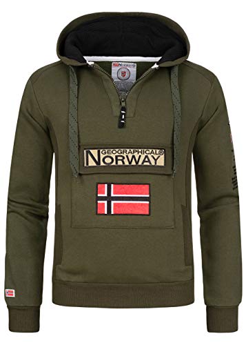 Geographical Norway Gymclass Herren Kapuzen-Sweatshirt mit Känguru-Tasche, mit Logo, Hoodie, warm, langärmlig, Sport-Pullover, kaki, XXXL von Geographical Norway