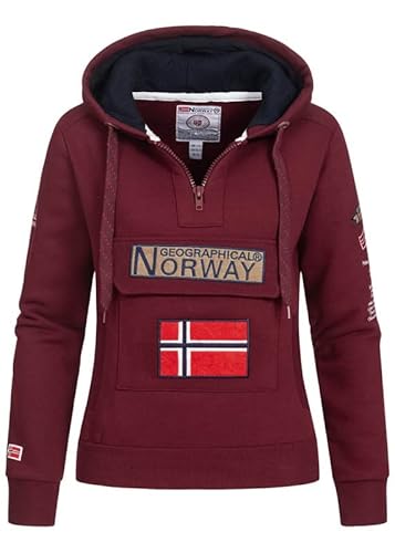 Geographical Norway Gymclass Lady - Hoodie Damen Sweatjacke Zip Kapuze Taschen - Pullover Damen Langarm Warm Jacke - Frauen Jahreszeit Frühling Sommer Herbst (Bordeaux XL) von Geographical Norway