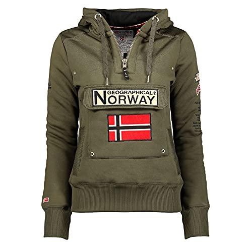 Geographical Norway Gymclass Lady - Hoodie Damen Sweatjacke Zip Kapuze Taschen - Pullover Damen Langarm Warm Jacke - Frauen Jahreszeit Frühling Sommer Herbst (Khaki L) von Geographical Norway