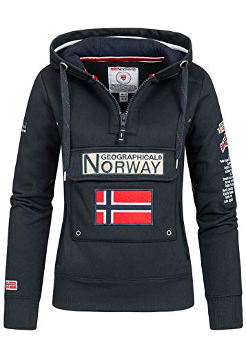 Geographical Norway Gymclass Lady - Hoodie Damen Sweatjacke Zip Kapuze Taschen - Pullover Damen Langarm Warm Jacke - Frauen Jahreszeit Frühling Sommer Herbst (Marineblau L) von Geographical Norway
