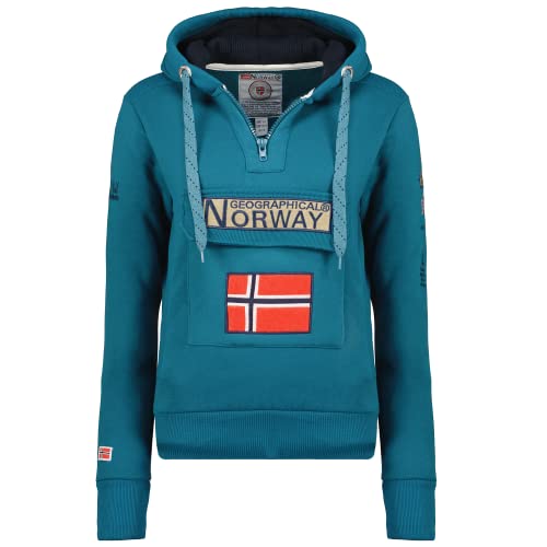 Geographical Norway Gymclass Lady - Hoodie Damen Sweatjacke Zip Kapuze Taschen - Pullover Damen Langarm Warm Jacke - Frauen Jahreszeit Frühling Sommer Herbst (Petrol S) von Geographical Norway