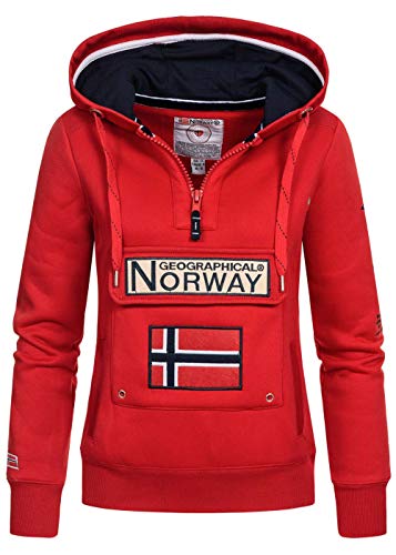 Geographical Norway Gymclass Lady - Hoodie Damen Sweatjacke Zip Kapuze Taschen - Pullover Damen Langarm Warm Jacke - Frauen Jahreszeit Frühling Sommer Herbst (Rot XXL - Größe 5) von Geographical Norway