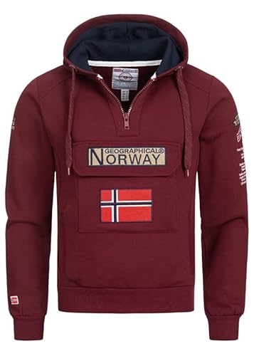 Geographical Norway Gymclass Men - Hoodie herren mit Kapuze Zip Tasche Känguru Mann - Pullover Sweatshirt Warm Langarm - Hoody Männer Jungen Frühling Sommer Herbst Winter (Bordeauxrot XL) von Geographical Norway
