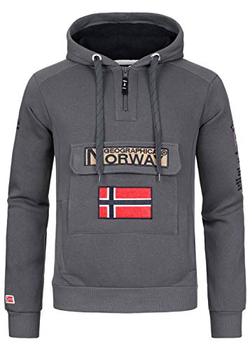 Geographical Norway Gymclass Men - Hoodie Herren mit Kapuze Zip Tasche Känguru Mann - Pullover Sweatshirt Warm Langarm - Hoody Männer Jungen Frühling Sommer Herbst Winter (Dunkelgrau 3XL) von Geographical Norway