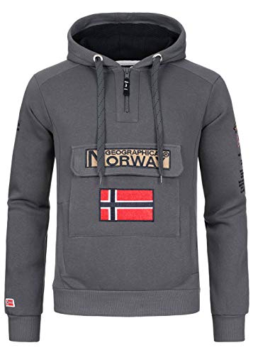 Geographical Norway Gymclass Men - Hoodie herren mit Kapuze Zip Tasche Känguru Mann - Pullover Sweatshirt Warm Langarm - Hoody Männer Jungen Frühling Sommer Herbst Winter (Dunkelgrau 3XL) von Geographical Norway