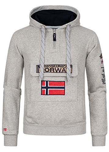 Geographical Norway Gymclass Men - Hoodie Herren mit Kapuze Zip Tasche Känguru Mann - Pullover Sweatshirt Warm Langarm - Hoody Männer Jungen Frühling Sommer Herbst Winter (Hellgrau L) von Geographical Norway