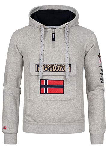 Geographical Norway Gymclass Men - Hoodie herren mit Kapuze Zip Tasche Känguru Mann - Pullover Sweatshirt Warm Langarm - Hoody Männer Jungen Frühling Sommer Herbst Winter (Hellgrau S) von Geographical Norway