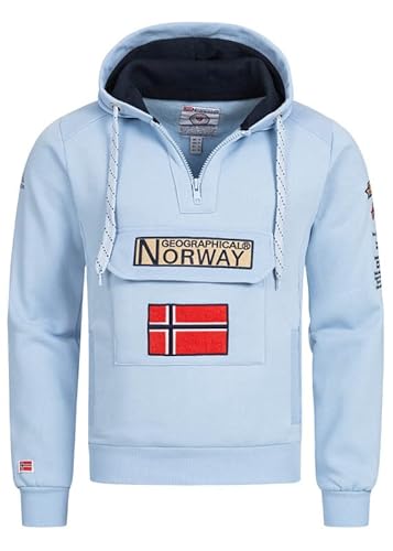 Geographical Norway Gymclass Men - Hoodie herren mit Kapuze Zip Tasche Känguru Mann - Pullover Sweatshirt Warm Langarm - Hoody Männer Jungen Frühling Sommer Herbst Winter (Himmelblau L) von Geographical Norway