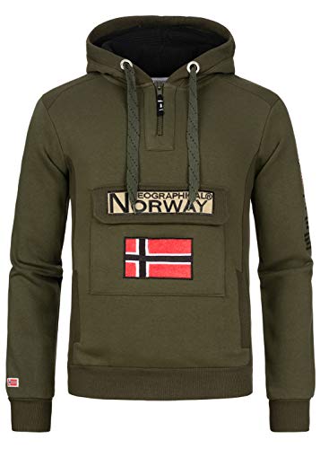 Geographical Norway Gymclass Men - Hoodie Herren mit Kapuze Zip Tasche Känguru Mann - Pullover Sweatshirt Warm Langarm - Hoody Männer Jungen Frühling Sommer Herbst Winter (Khaki L) von Geographical Norway