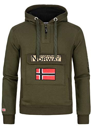 Geographical Norway Gymclass Men - Hoodie herren mit Kapuze Zip Tasche Känguru Mann - Pullover Sweatshirt Warm Langarm - Hoody Männer Jungen Frühling Sommer Herbst Winter (Khaki XXL) von Geographical Norway