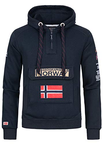 Geographical Norway Gymclass Men - Hoodie herren mit Kapuze Zip Tasche Känguru Mann - Pullover Sweatshirt Warm Langarm - Hoody Männer Jungen Frühling Sommer Herbst Winter (Marineblau M) von Geographical Norway