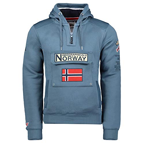 Geographical Norway Gymclass Men - Hoodie herren mit Kapuze Zip Tasche Känguru Mann - Pullover Sweatshirt Warm Langarm - Hoody Männer Jungen Frühling Sommer Herbst Winter (Petrolblau XL) von Geographical Norway
