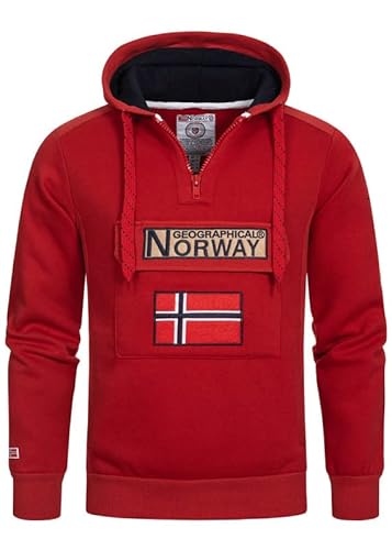 Geographical Norway Gymclass Men - Hoodie Herren mit Kapuze Zip Tasche Känguru Mann - Pullover Sweatshirt Warm Langarm - Hoody Männer Jungen Frühling Sommer Herbst Winter (Rot L) von Geographical Norway