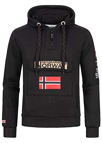 Geographical Norway Gymclass Men - Hoodie Herren mit Kapuze Zip Tasche Känguru Mann - Pullover Sweatshirt Warm Langarm - Hoody Männer Jungen Frühling Sommer Herbst Winter (Schwarz XXL) von Geographical Norway