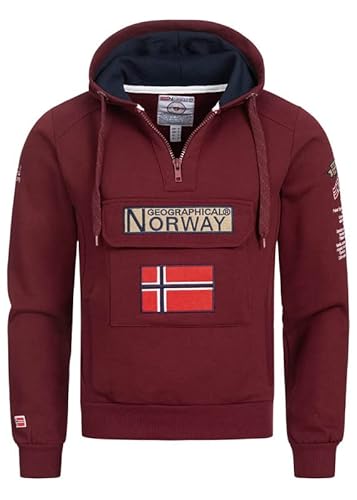 Geographical Norway Gymclass Men - Hoodie herren mit Kapuze Zip Tasche Känguru Mann - Pullover Sweatshirt Warm Langarm - Hoody Männer Jungen Frühling Sommer Herbst Winter (Bordeauxrot M) von Geographical Norway