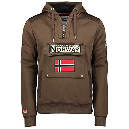 Geographical Norway Gymclass Men - Hoodie herren mit Kapuze Zip Tasche Känguru Mann - Pullover Sweatshirt Warm Langarm - Hoody Männer Jungen Frühling Sommer Herbst Winter (Braun S) von Geographical Norway