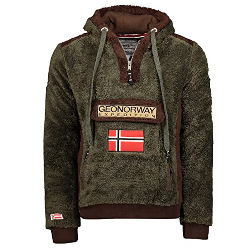 Geographical Norway Gymclass Sherco Men - Kapuzen-Sweatshirt Und Kängurutasche Für Männer - Logo-Sweatshirts Für Männer - Sweat Shirt Hoody Langarm (Khaki L) von Geographical Norway