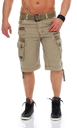 Geographical Norway Herren Baumwoll Cargo Shorts Parasol Stoff-Gürtel,Beige,XXL von Geographical Norway