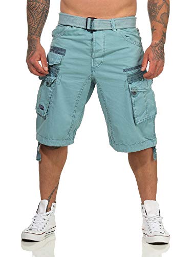 Geographical Norway Herren Baumwoll Cargo Shorts Parasol Stoff-Gürtel,Blue,S von Geographical Norway