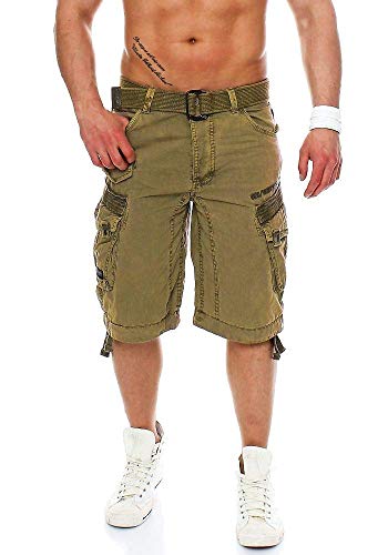 Geographical Norway Herren Baumwoll Cargo Shorts Parasol Stoff-Gürtel,Mastic,M von Geographical Norway