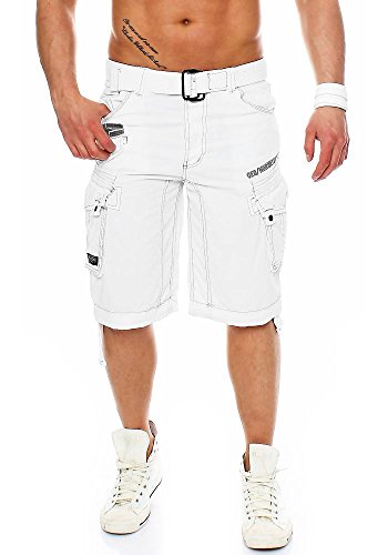 Geographical Norway Herren Baumwoll Cargo Shorts Parasol Stoff-Gürtel,White,L von Geographical Norway