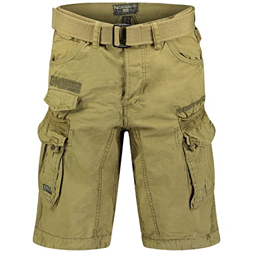 Geographical Norway Herren Cargoshorts – Kurze Hose aus Baumwolle, Sommer-Bermuda mit Gürtel, Größen S–5XL Brandiing- Production (4XL, Mastic) von Geographical Norway