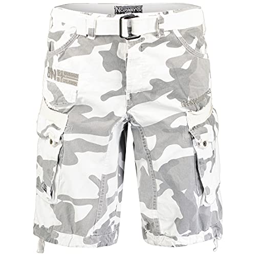 Geographical Norway Herren Cargoshorts – Kurze Hose aus Baumwolle, Sommer-Bermuda mit Gürtel, Größen S–5XL Brandiing- Production (Large, CAMO Weis) von Geographical Norway