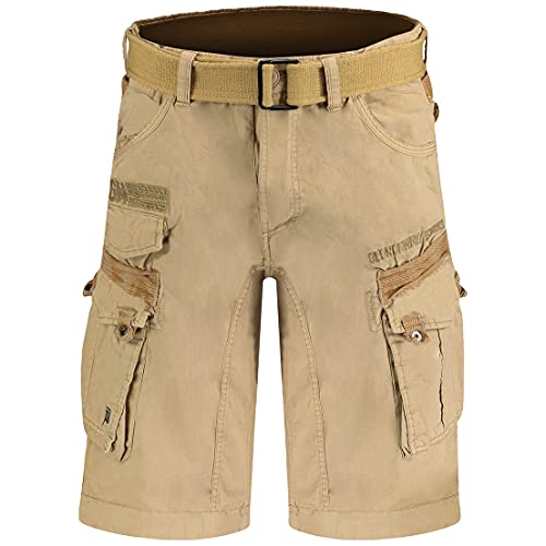 Geographical Norway Herren Cargoshorts – Kurze Hose aus Baumwolle, Sommer-Bermuda mit Gürtel, Größen S–5XL Brandiing- Production (XXL, BEIGE) von Geographical Norway