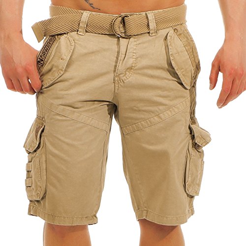 Geographical Norway Herren Cargo Shorts Bermuda Pouvoir Kurze Hose inkl. Stoffgürtel beige L von Geographical Norway