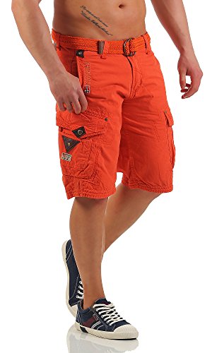 Geographical Norway Herren Cargo Shorts Cargoshorts Bermuda Kurze Hose mit Gürtel Parapente (L, Orange) von Geographical Norway