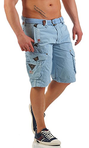 Geographical Norway Herren Cargo Shorts Cargoshorts Bermuda kurze Hose mit Gürtel Parapente (XL, Babyblau) von Geographical Norway