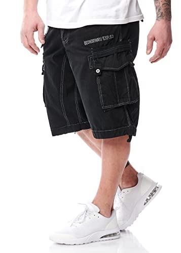 Geographical Norway Herren Cargo Shorts Panoramique Bermuda inkl. Gürtel, schwarz, Gr:XL von Geographical Norway