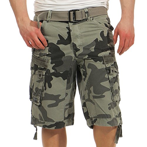 Geographical Norway Herren Cargo Shorts Panoramique Camo Kurze Sommer Hose inkl. Gürtel, Seitentaschen Darkgrey M von Geographical Norway